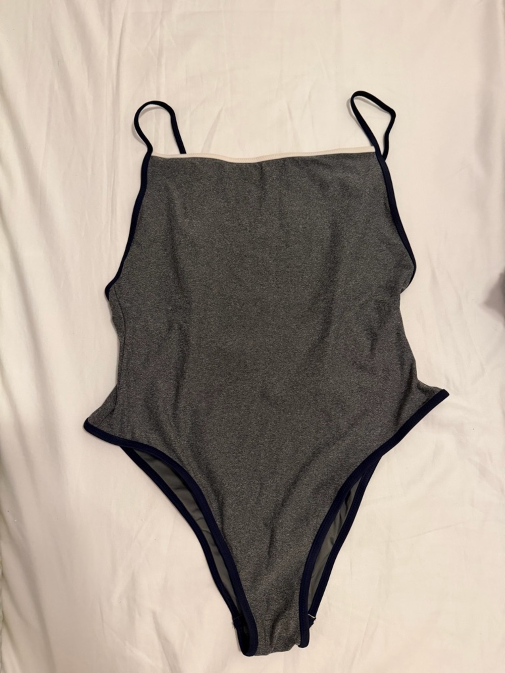 aerie Gray One-Piece Swimsuit with Navy Trim